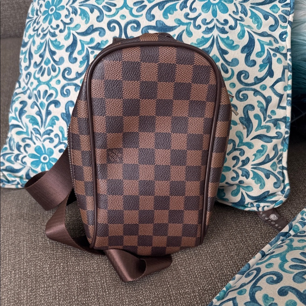 Men's Brown Checkered Crossbody Sling Bag